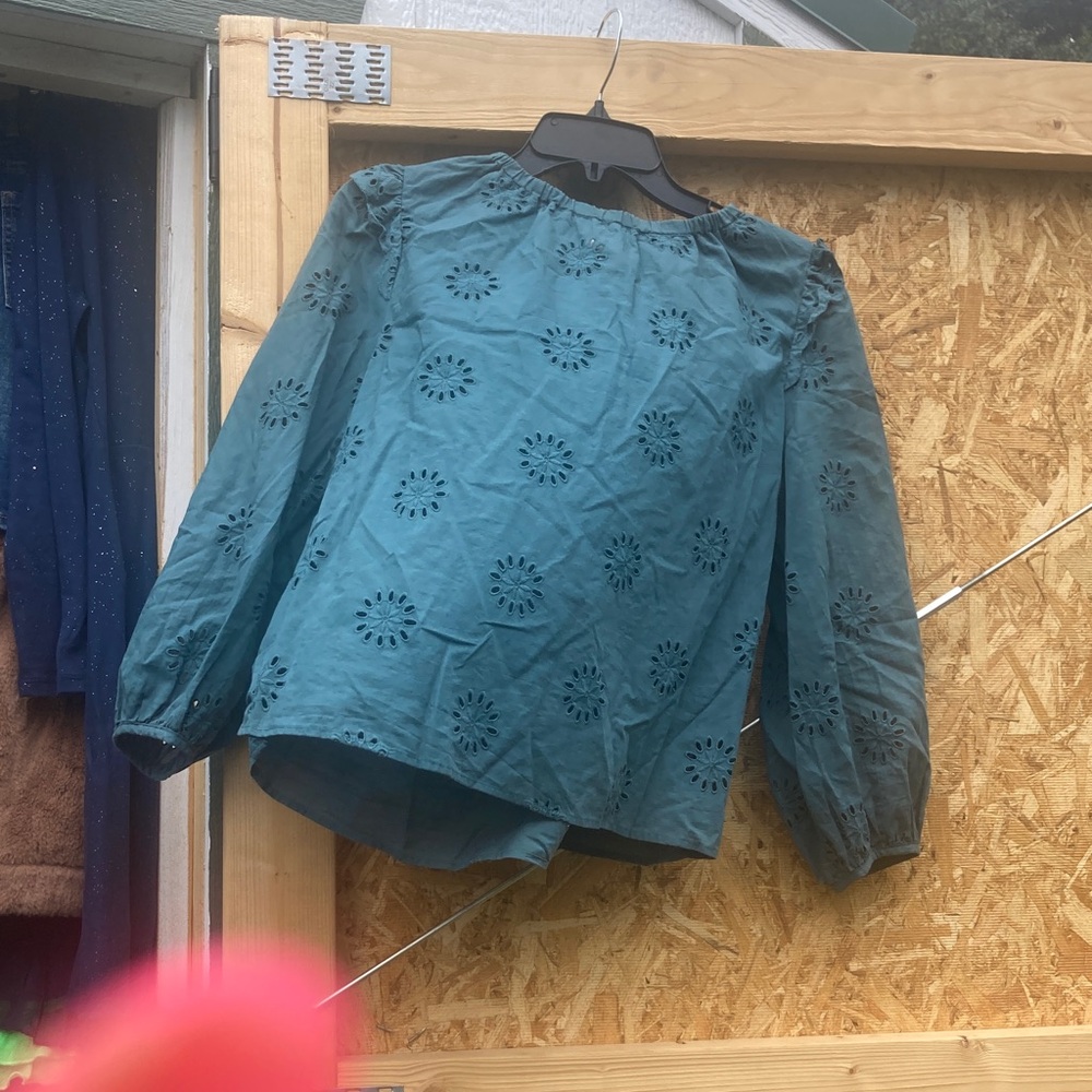 a.n.a Teal Eyelet Kids Blouse